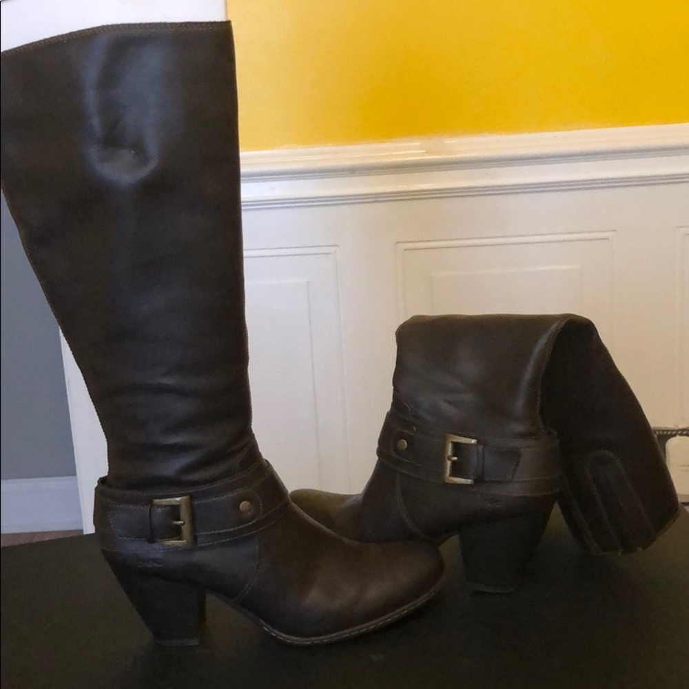 Ladies darn brown heeled knee boot